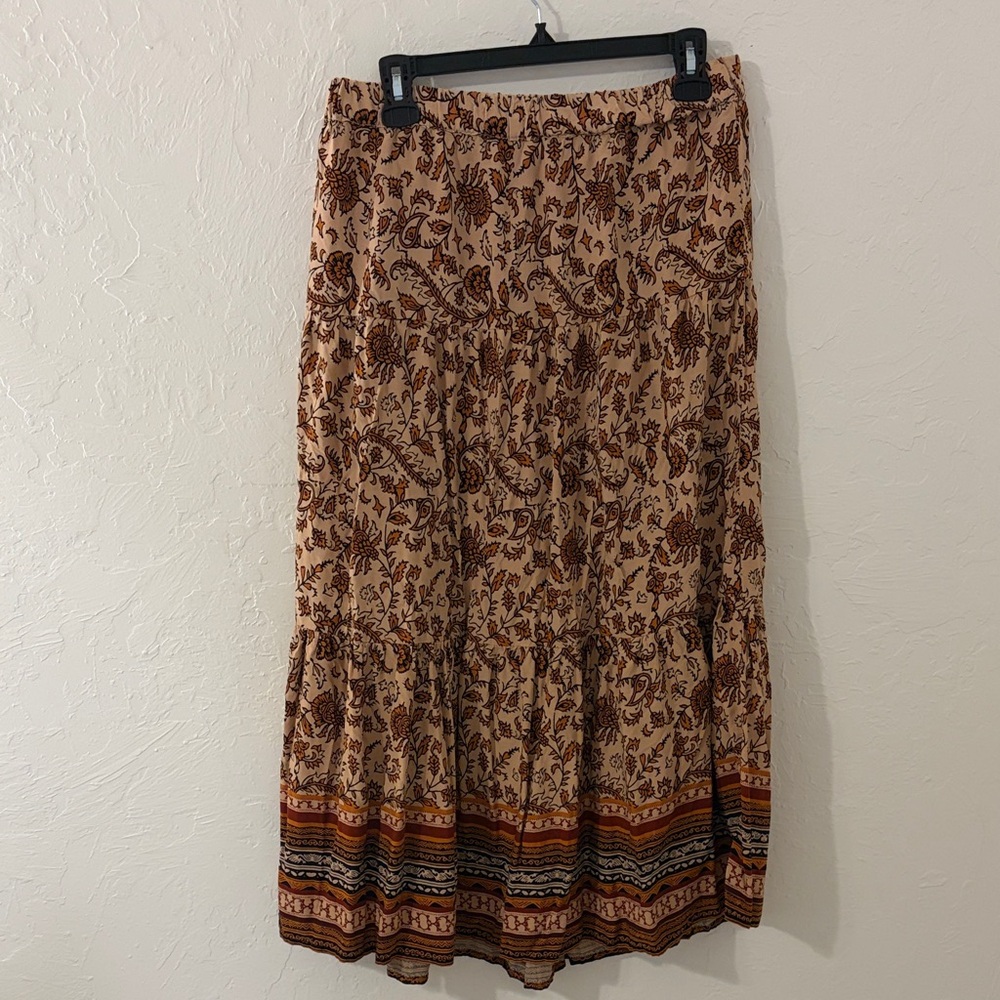 beachlunchlounge Tan and Brown Floral Maxi Skirt